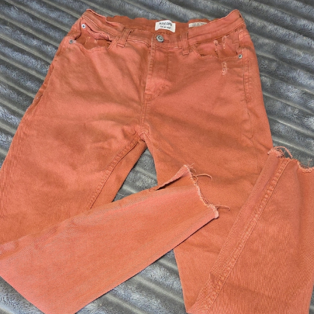 Kensie Rust Coral Corduroy Ankle Jeans